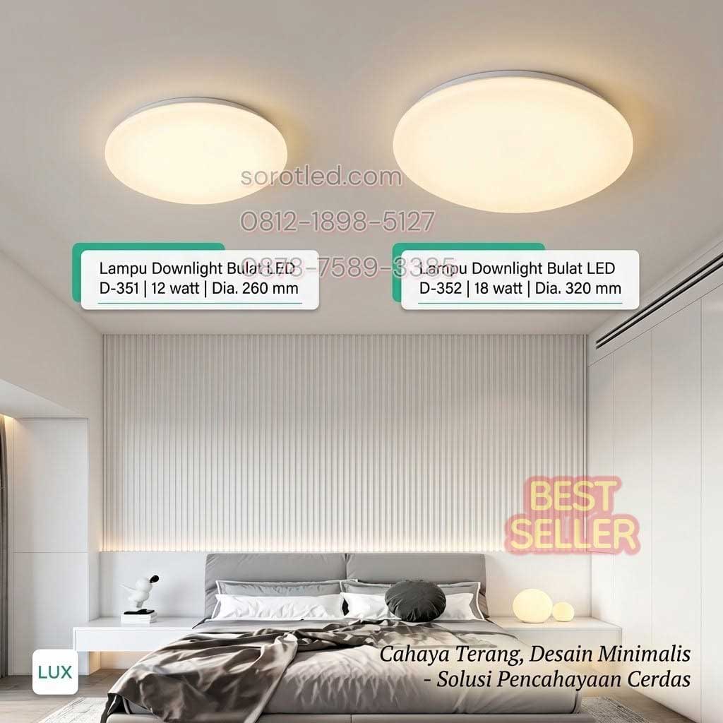 lampu downlight bulat 18w led 6500k